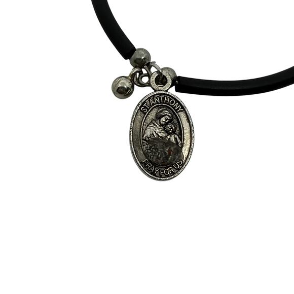 Catholic St. Anthony Medal Stretch Bracelet with Turquoise Beads Cross Charm - Picture 2 of 6